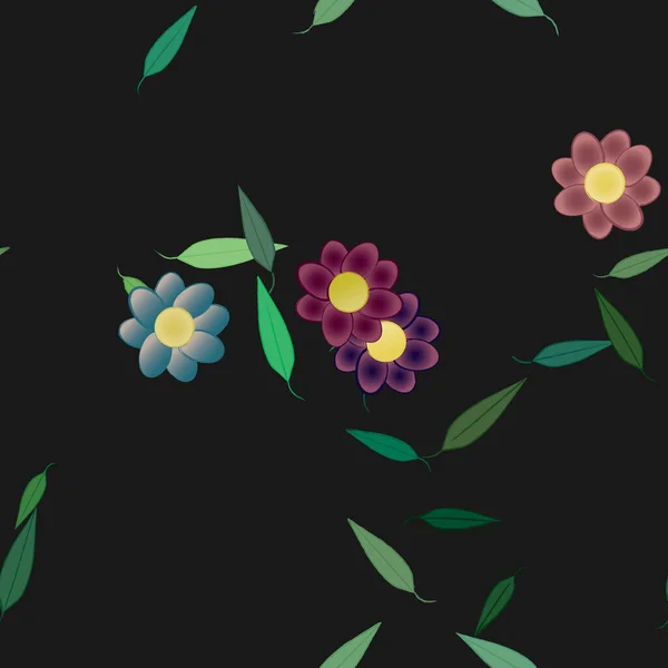 Design Összetétel Egyszerű Virágokkal Zöld Levelekkel Vektor Illusztráció — Stock Vector