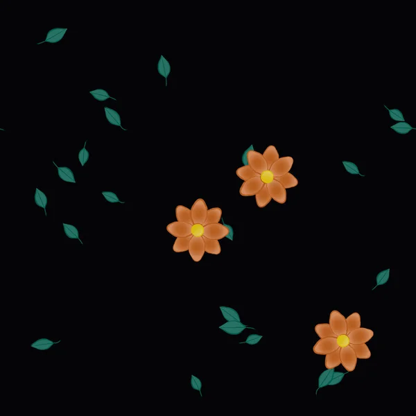 Modèle Vectoriel Avec Des Fleurs Colorées Simples Des Feuilles Vertes — Image vectorielle