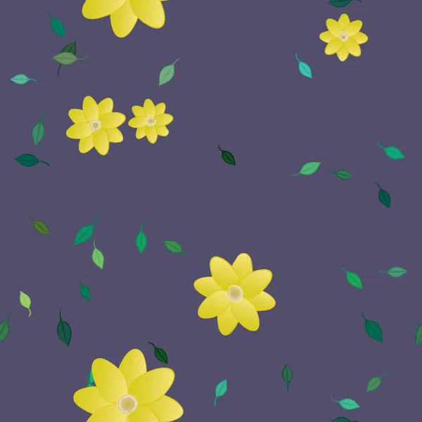 Flores Simples Con Hojas Verdes Composición Libre Ilustración Vectorial — Archivo Imágenes Vectoriales