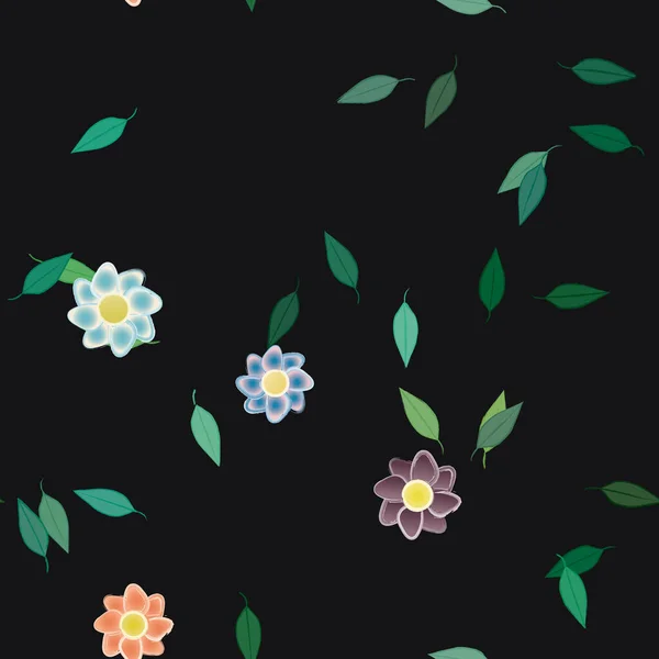 Free Composition Simple Colorful Flowers Green Leaves Wallpaper Vector Illustration — Stock Vector