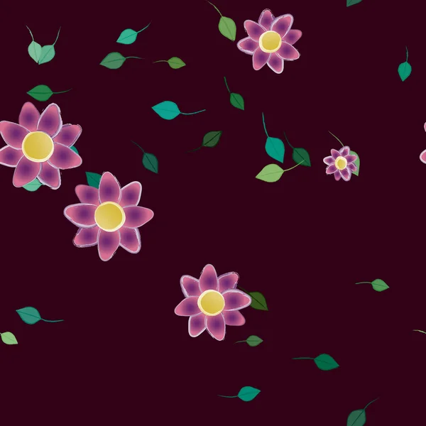 Composición Diseño Con Flores Simples Hojas Verdes Ilustración Vectorial — Archivo Imágenes Vectoriales