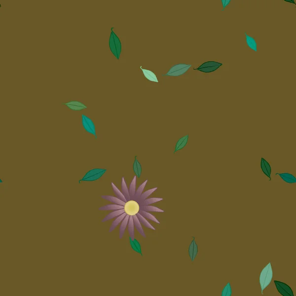 Modèle Vectoriel Avec Des Fleurs Colorées Simples Des Feuilles Vertes — Image vectorielle