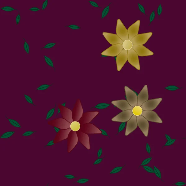 Fleurs Simples Avec Des Feuilles Vertes Composition Libre Illustration Vectorielle — Image vectorielle