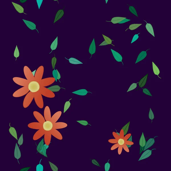 Flores Con Hojas Verdes Composición Libre Ilustración Vectorial — Vector de stock