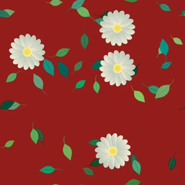 Flores Simples Con Hojas Verdes Composición Libre Ilustración Vectorial — Vector de stock