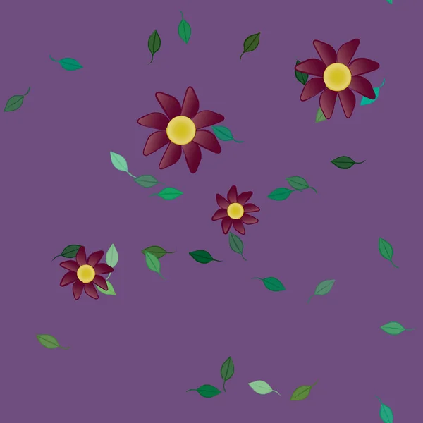 Flores Simples Con Hojas Verdes Composición Libre Ilustración Vectorial — Vector de stock