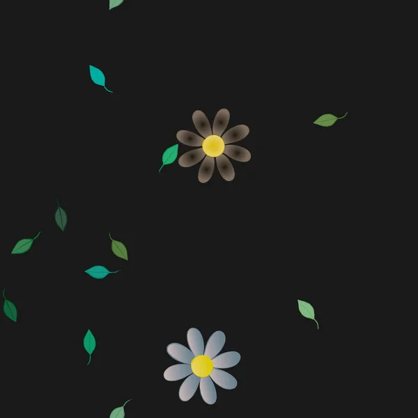 Composição Design Com Flores Simples Folhas Verdes Ilustração Vetorial — Vetor de Stock