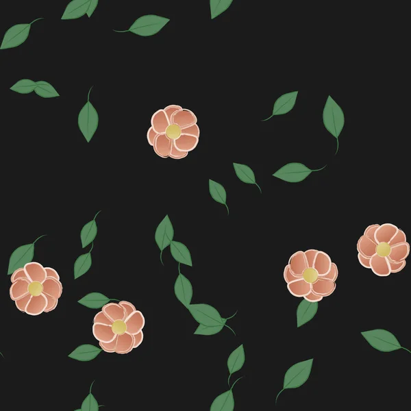 Mooie Compositie Met Eenvoudige Gekleurde Bloemen Groene Bladeren Achtergrond Vector — Stockvector