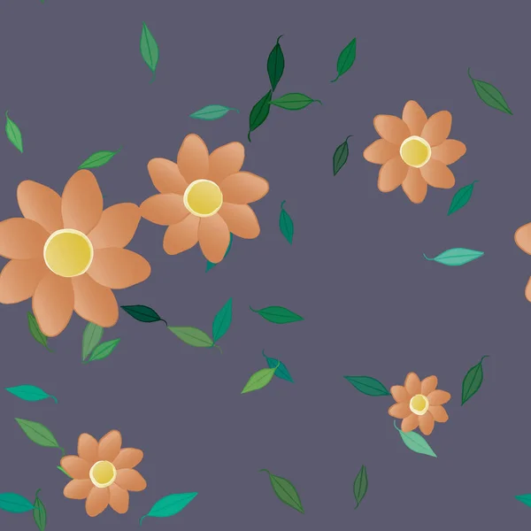 Mooie Compositie Met Eenvoudige Gekleurde Bloemen Groene Bladeren Achtergrond Vector — Stockvector