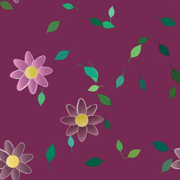 Hermosa Composición Con Flores Colores Simples Hojas Verdes Fondo Ilustración — Vector de stock