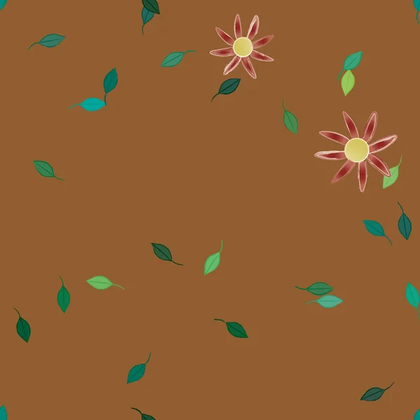 Gratis Compositie Met Eenvoudige Kleurrijke Bloemen Groene Bladeren Voor Behang — Stockvector