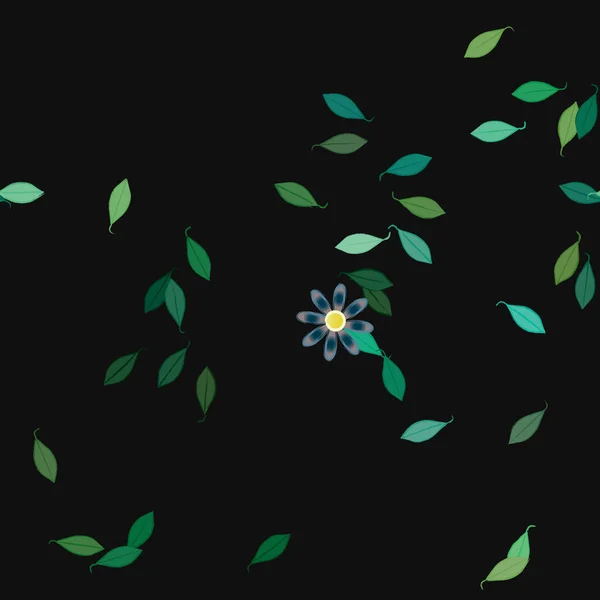 Flores Simples Con Hojas Verdes Composición Libre Ilustración Vectorial — Vector de stock