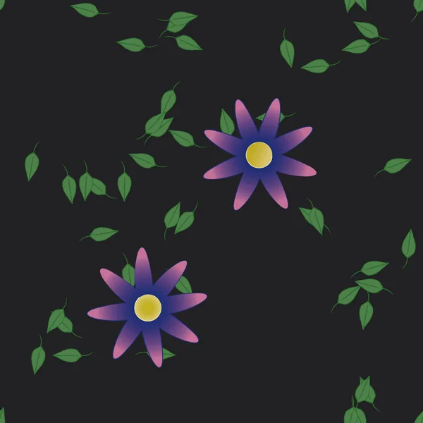 Mooie Compositie Met Eenvoudige Gekleurde Bloemen Groene Bladeren Achtergrond Vector — Stockvector