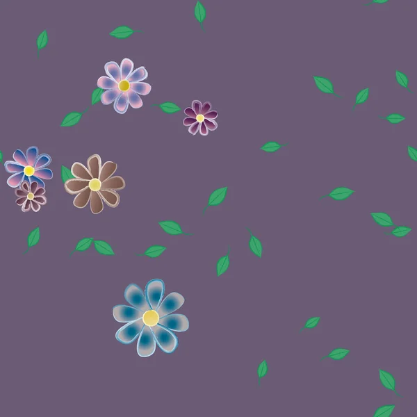 Composición Diseño Con Flores Simples Hojas Verdes Ilustración Vectorial — Archivo Imágenes Vectoriales