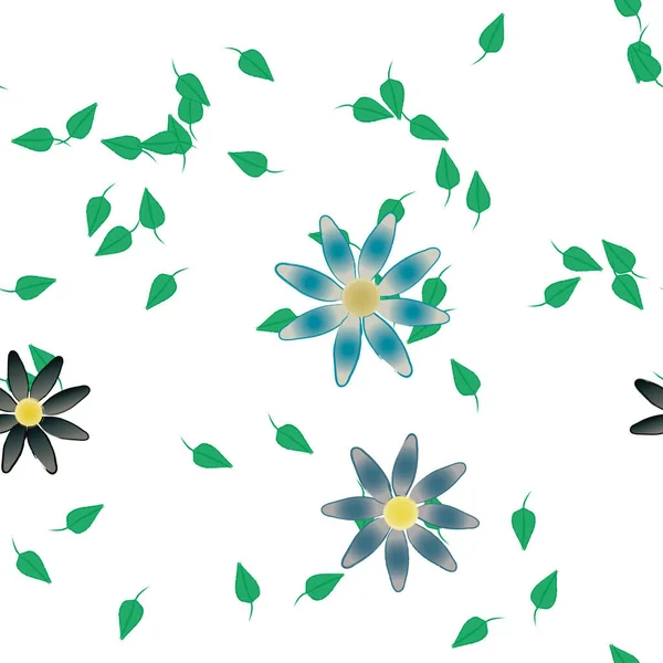 Eenvoudige Bloemen Met Groene Bladeren Vrije Samenstelling Vector Illustratie — Stockvector