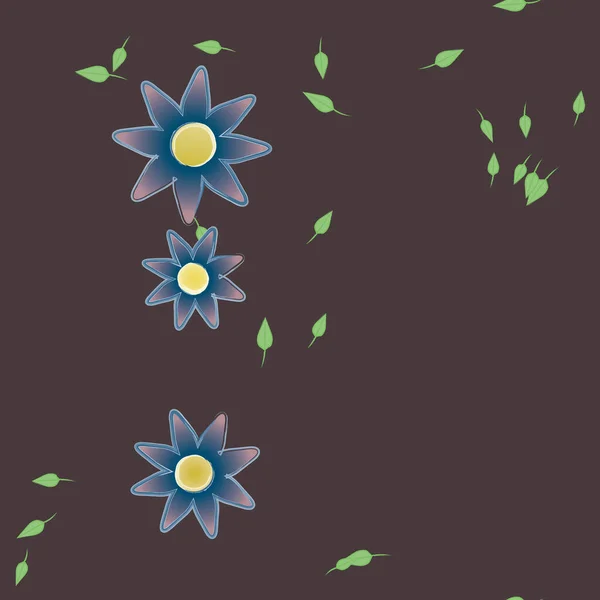 Fleurs Simples Avec Des Feuilles Vertes Composition Libre Illustration Vectorielle — Image vectorielle