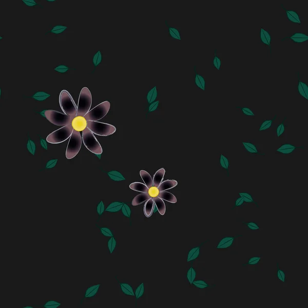 Fleurs Simples Avec Des Feuilles Vertes Composition Libre Illustration Vectorielle — Image vectorielle