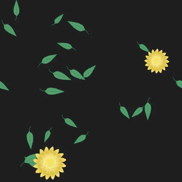 Vectorsjabloon Met Eenvoudige Kleurrijke Bloemen Groene Bladeren — Stockvector