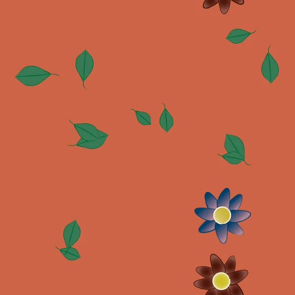 Composição Design Com Flores Simples Folhas Verdes Ilustração Vetorial — Vetor de Stock