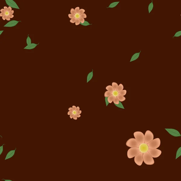 Modèle Vectoriel Avec Des Fleurs Colorées Simples Des Feuilles Vertes — Image vectorielle