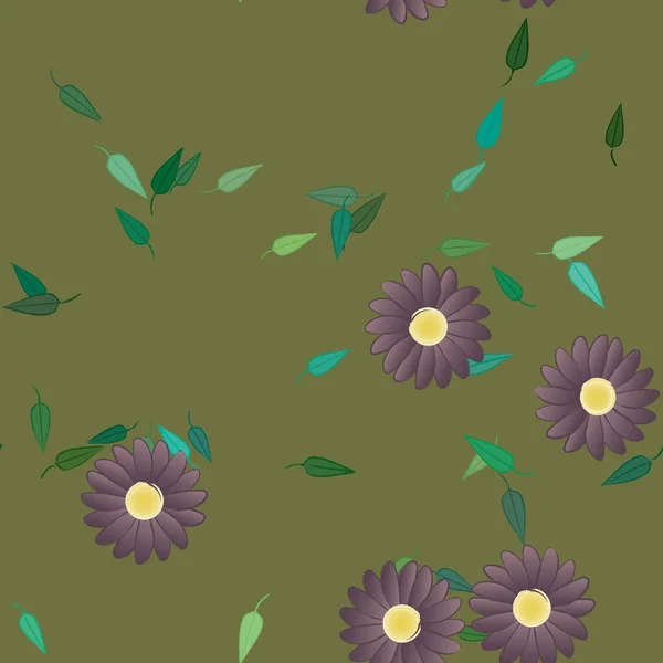 Composição Design Com Flores Simples Folhas Verdes Ilustração Vetorial — Vetor de Stock