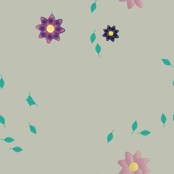 Flores Simples Con Hojas Verdes Composición Libre Ilustración Vectorial — Vector de stock