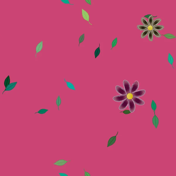 Bloemen Met Groene Bladeren Vrije Samenstelling Vector Illustratie — Stockvector