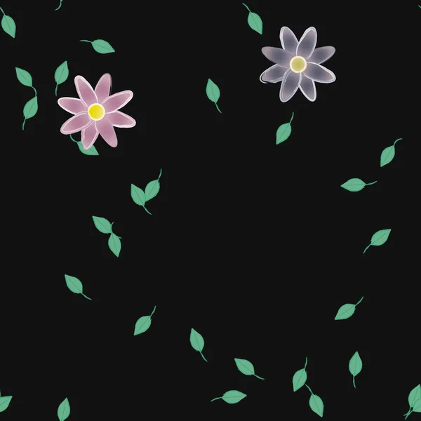 Plantilla Vector Con Flores Coloridas Simples Hojas Verdes — Vector de stock
