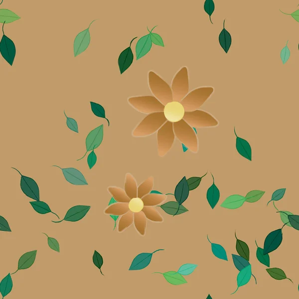 Plantilla Vector Con Flores Coloridas Simples Hojas Verdes — Archivo Imágenes Vectoriales