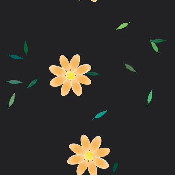 Ontwerp Compositie Met Eenvoudige Bloemen Groene Bladeren Vector Illustratie — Stockvector