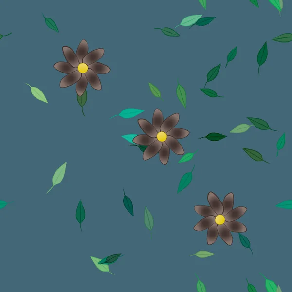 Fleurs Simples Avec Des Feuilles Vertes Composition Libre Illustration Vectorielle — Image vectorielle