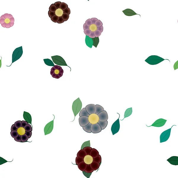 Flores Simples Con Hojas Verdes Composición Libre Ilustración Vectorial — Vector de stock