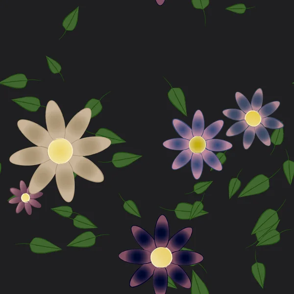 Composición Diseño Con Flores Simples Hojas Verdes Ilustración Vectorial — Vector de stock