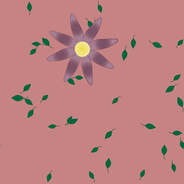 Modèle Vectoriel Avec Des Fleurs Colorées Simples Des Feuilles Vertes — Image vectorielle