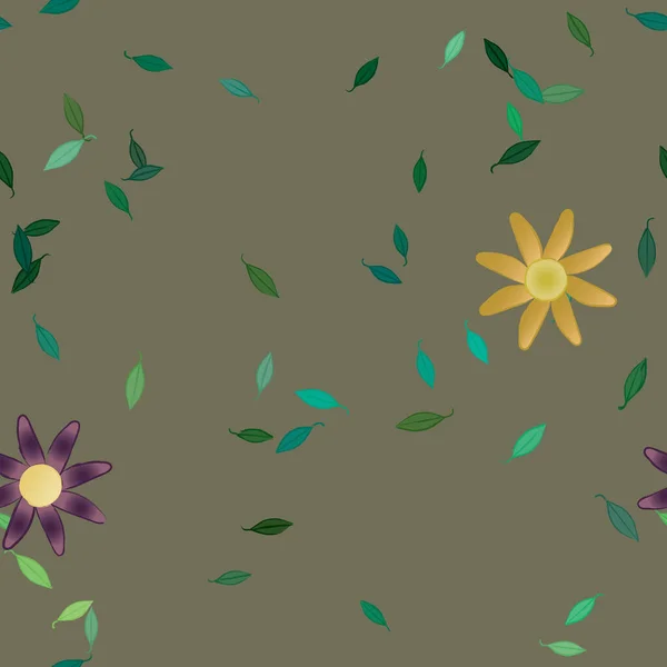 Fleurs Simples Avec Des Feuilles Vertes Composition Libre Illustration Vectorielle — Image vectorielle