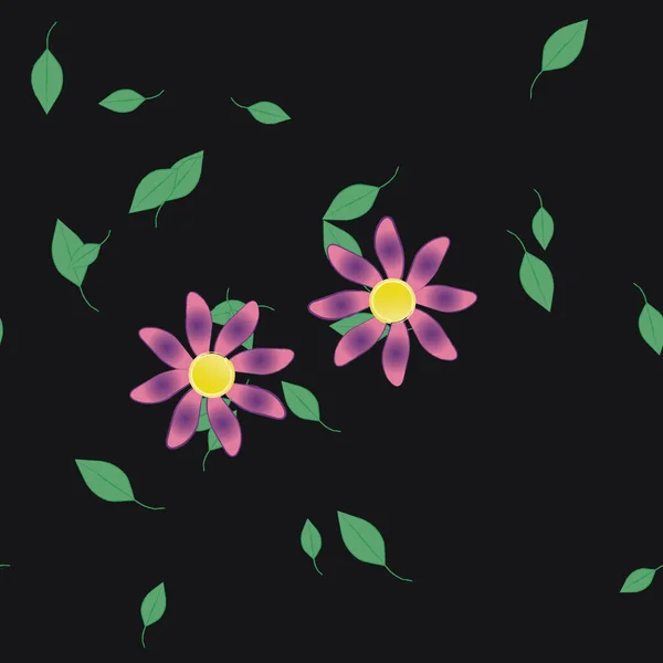 Modèle Vectoriel Avec Des Fleurs Colorées Simples Des Feuilles Vertes — Image vectorielle