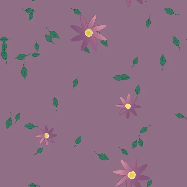 Fleurs Simples Avec Des Feuilles Vertes Composition Libre Illustration Vectorielle — Image vectorielle