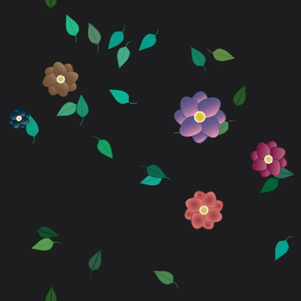 Composición Diseño Con Flores Simples Hojas Verdes Ilustración Vectorial — Archivo Imágenes Vectoriales