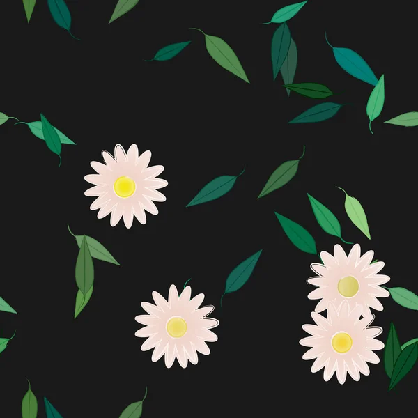 Composición Diseño Con Flores Simples Hojas Verdes Ilustración Vectorial — Vector de stock