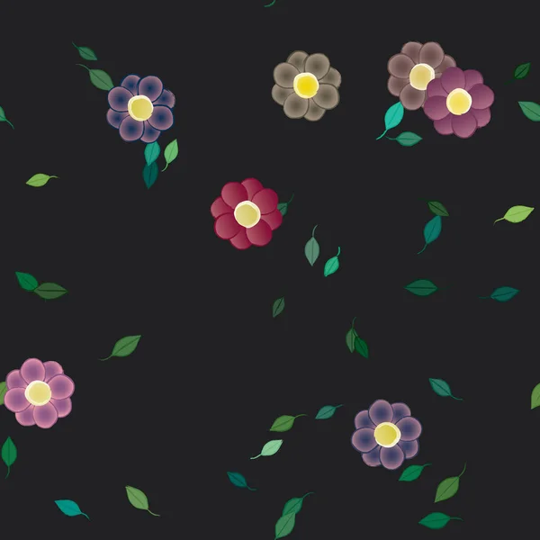 Flores Simples Con Hojas Verdes Composición Libre Ilustración Vectorial — Archivo Imágenes Vectoriales