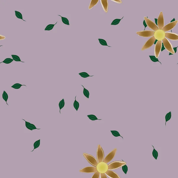 Composición Diseño Con Flores Simples Hojas Verdes Ilustración Vectorial — Archivo Imágenes Vectoriales