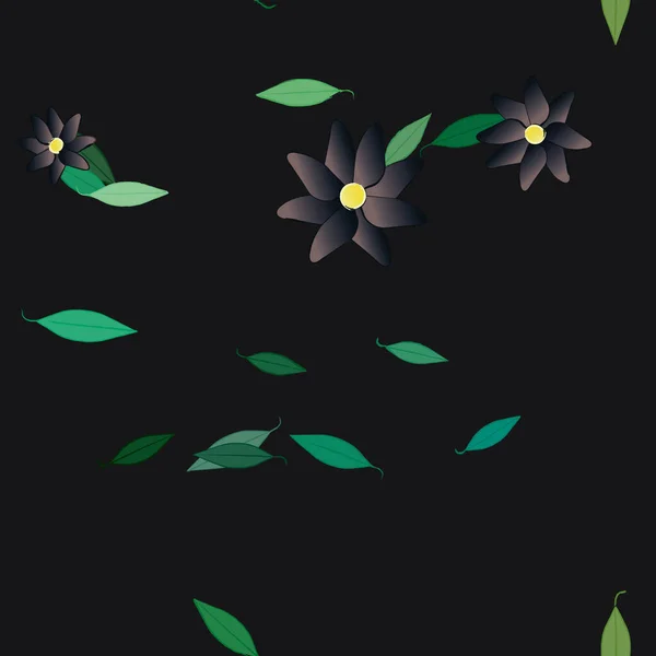 Composición Diseño Con Flores Simples Hojas Verdes Ilustración Vectorial — Vector de stock