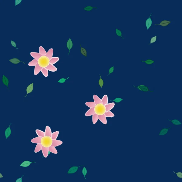 Composição Design Com Flores Simples Folhas Verdes Ilustração Vetorial — Vetor de Stock