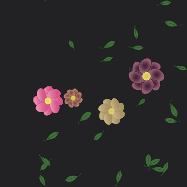 Flores Simples Con Hojas Verdes Composición Libre Ilustración Vectorial — Vector de stock