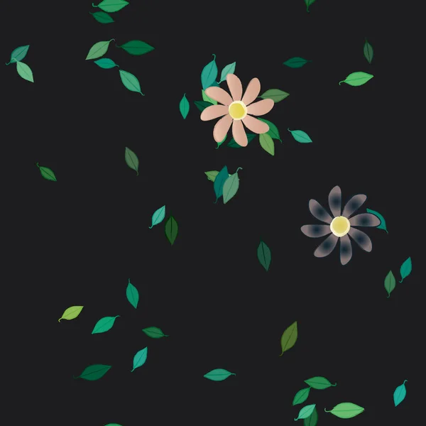 Composición Diseño Con Flores Simples Hojas Verdes Ilustración Vectorial — Archivo Imágenes Vectoriales