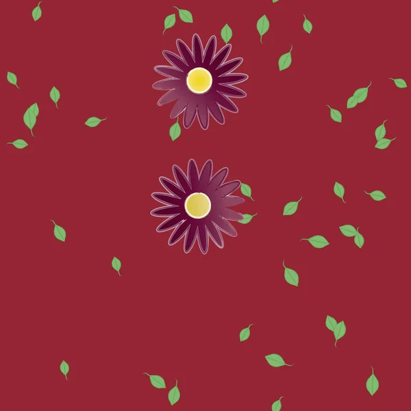 Composición Diseño Con Flores Simples Hojas Verdes Ilustración Vectorial — Vector de stock