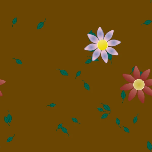 Composition Design Avec Fleurs Simples Feuilles Vertes Illustration Vectorielle — Image vectorielle