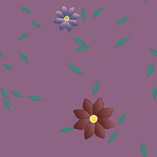 Modèle Vectoriel Avec Des Fleurs Colorées Simples Des Feuilles Vertes — Image vectorielle