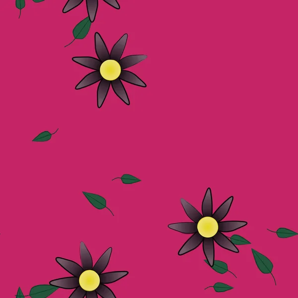 Plantilla Vector Con Flores Coloridas Simples Hojas Verdes — Archivo Imágenes Vectoriales