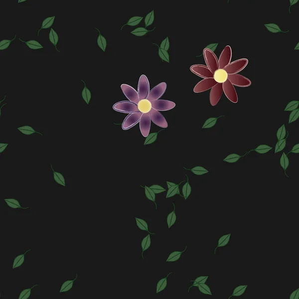 Mooie Compositie Met Eenvoudige Gekleurde Bloemen Groene Bladeren Achtergrond Vector — Stockvector